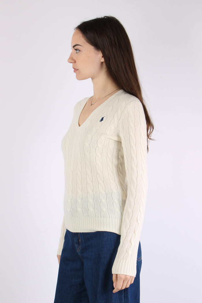 Maglia Scavo V Trecce Cream-7