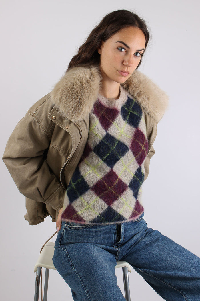 Parka Cotone Collo Ecopelliccia Visone-6
