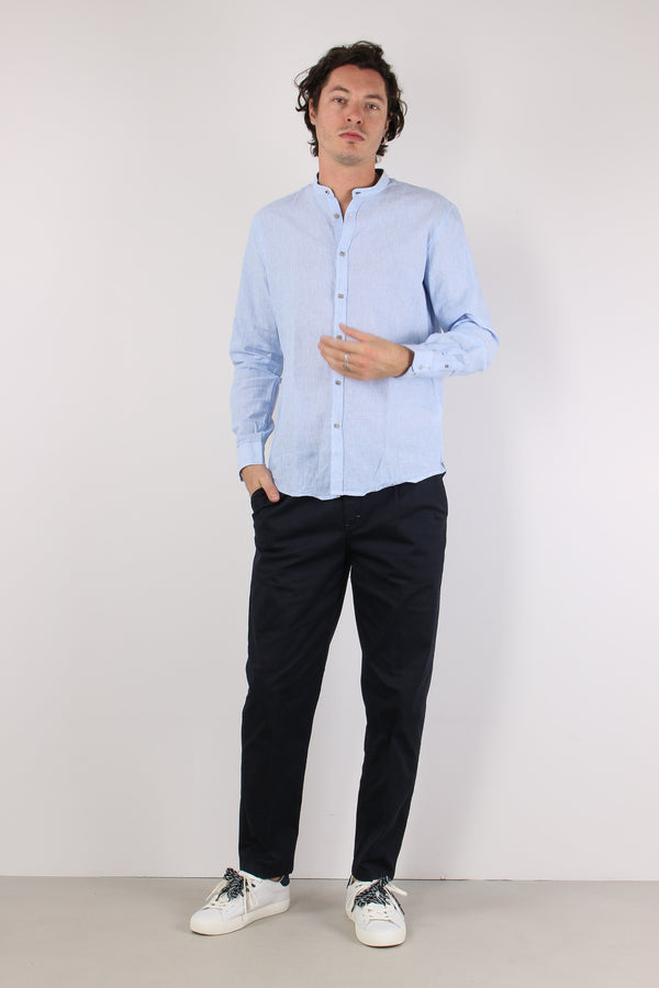 Camicia Lino Microriga Celeste-2