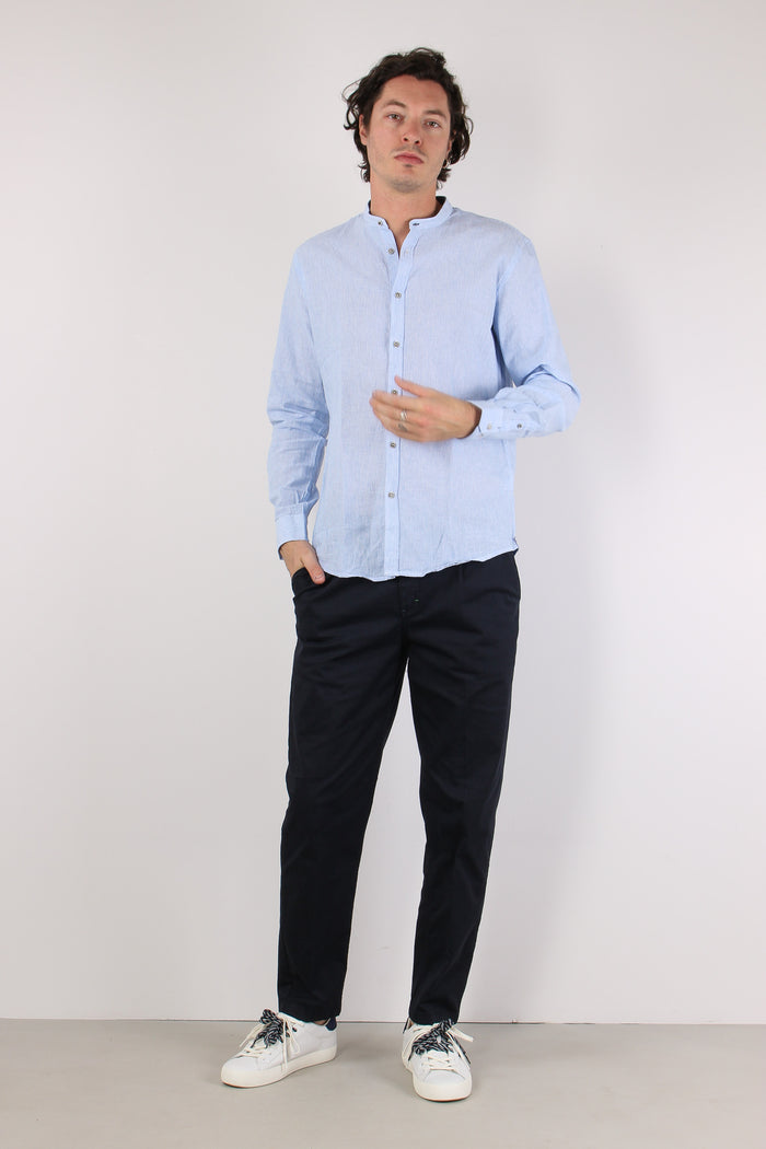 Camicia Lino Microriga Celeste-2