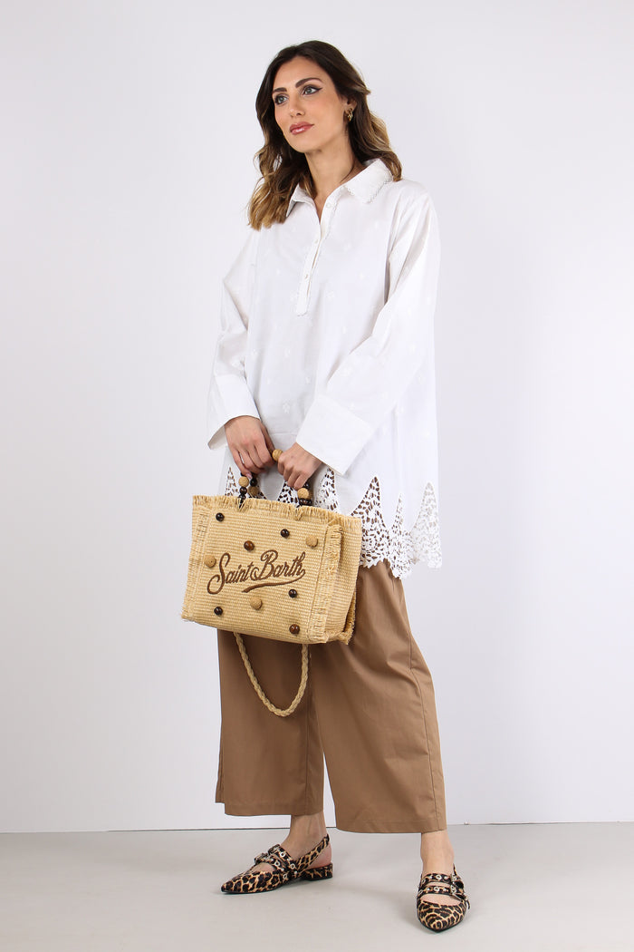 Camicia Lunga Inserto Pizzo Panna