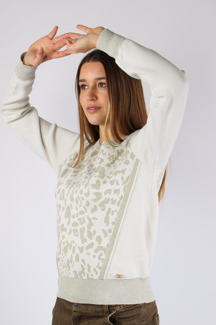 Maglia Inserto Macula Lurex Bianco/gold-4