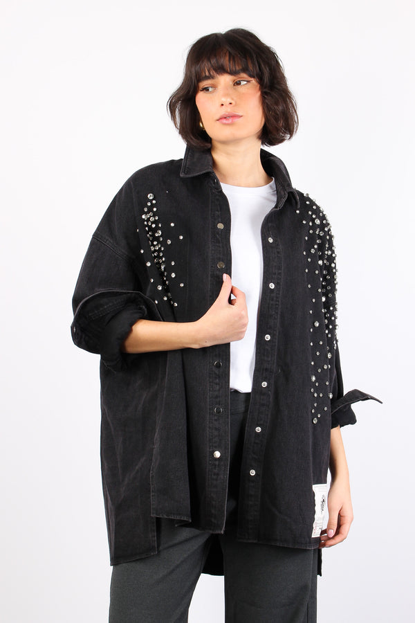 Camicia Denim Strass Black Denim