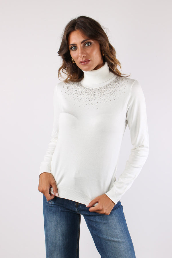 Yusek Maglia Collo Alto Strass Milk-2