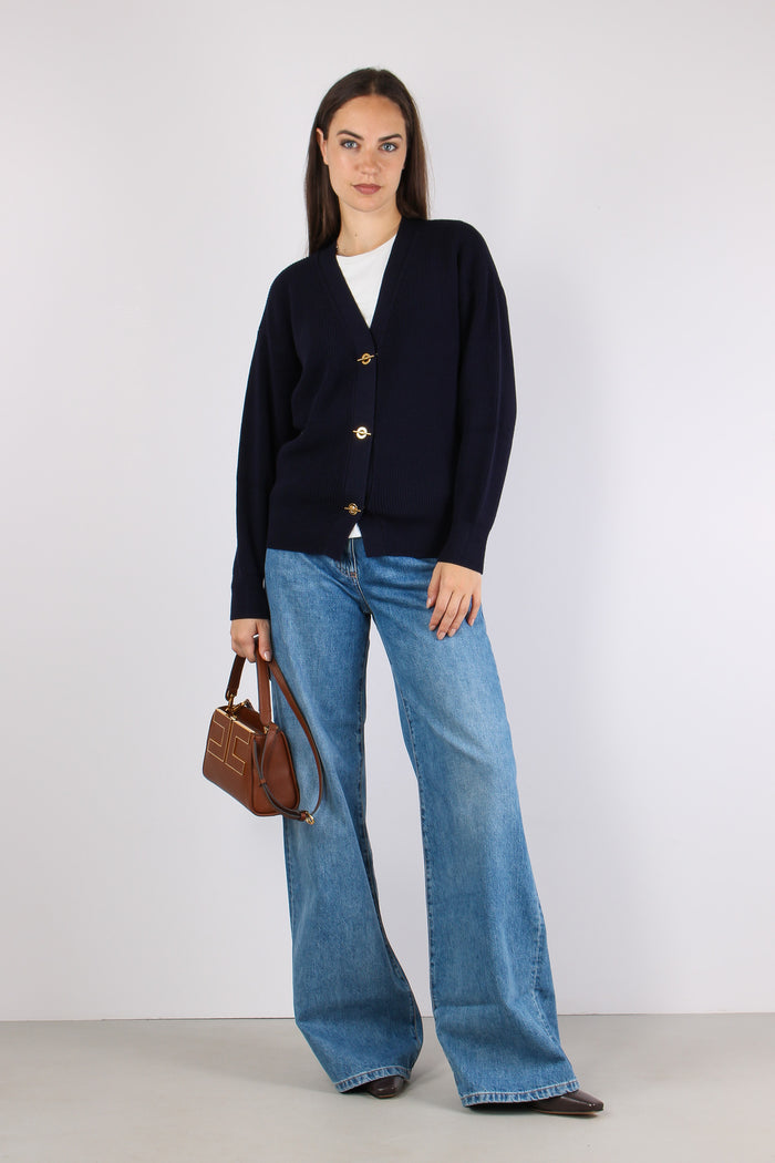 Cardigan Bottoni Gioiello Blu Notte