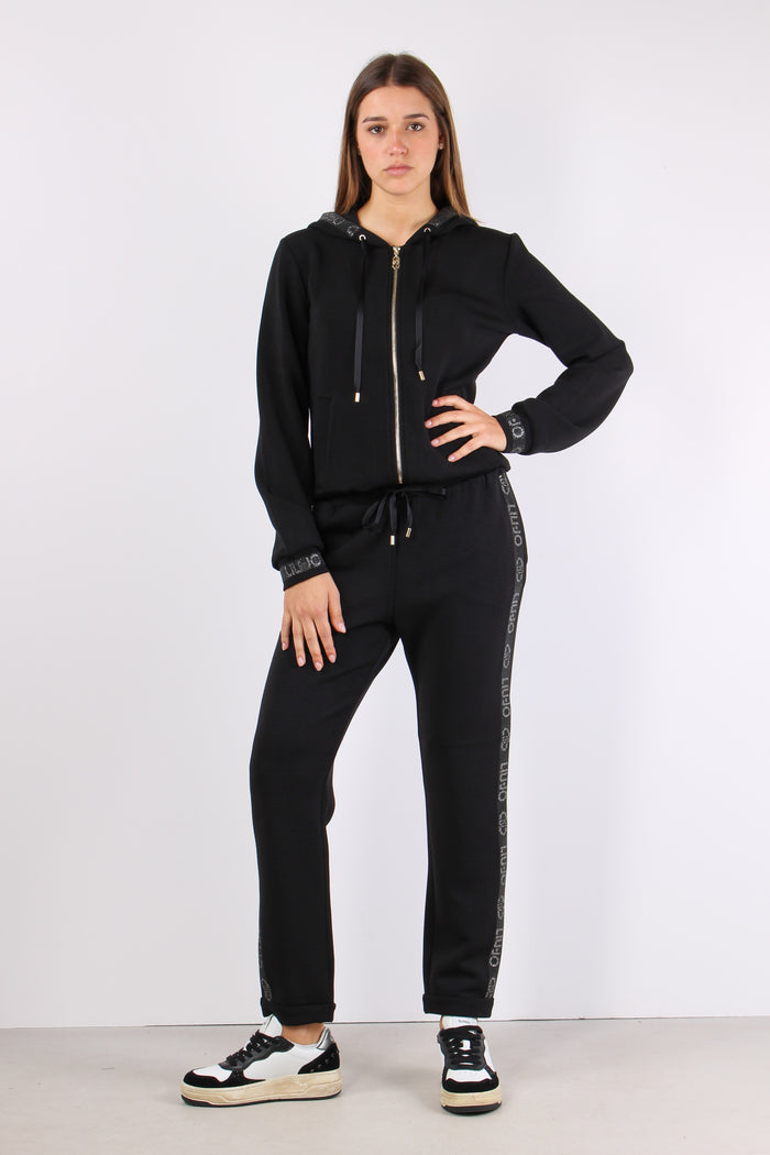 Pantaloni Modal Banda Strass Nero