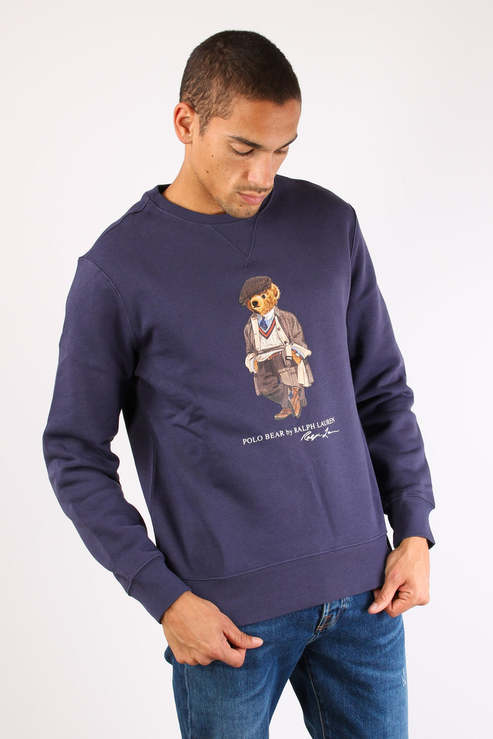 Felpa Girocollo Stampa Orso Faded Blue-2