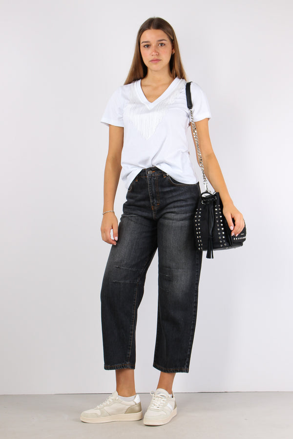 T-shirt V Frange Bianco