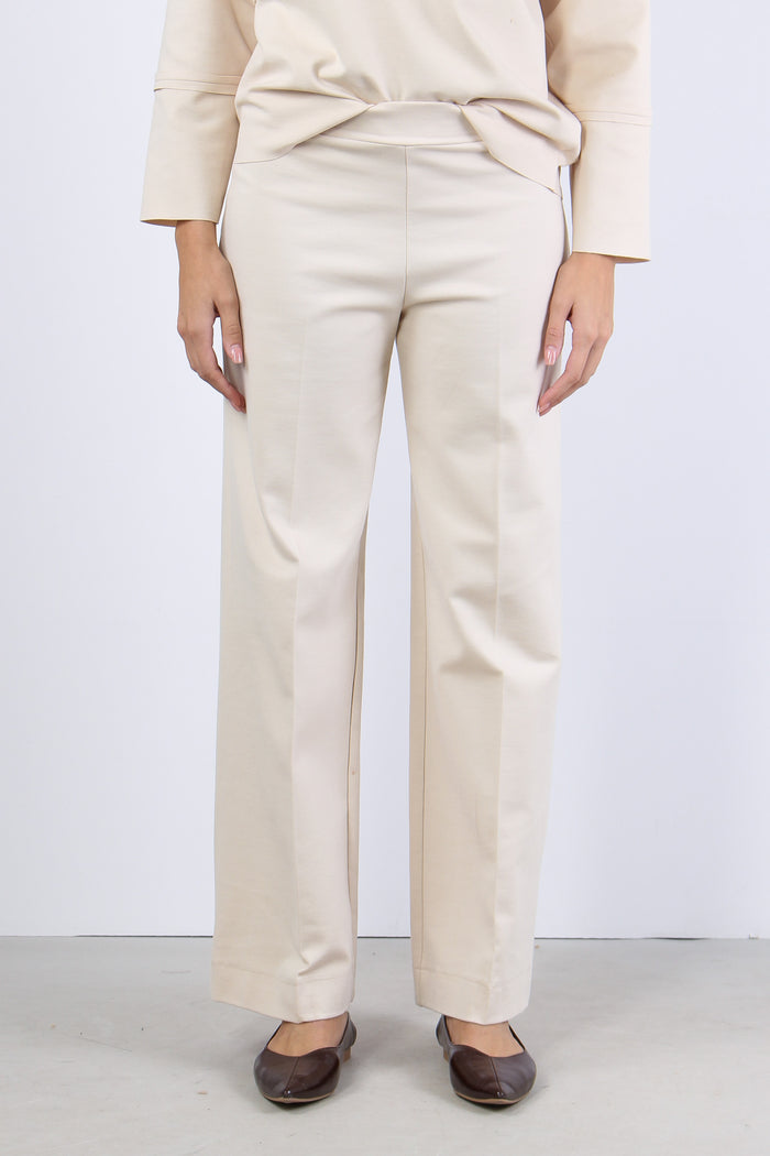 Pantalone Cropped Punto Milano Crema-2