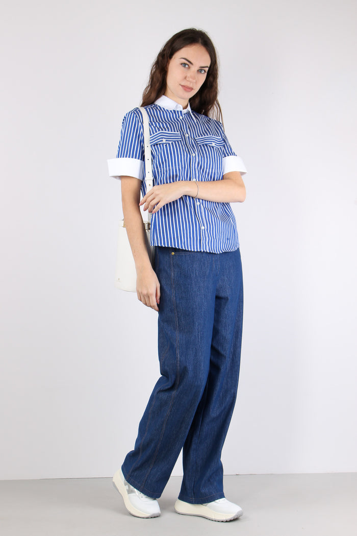 Camicia Manica Corta Riga Blu/bianco-7