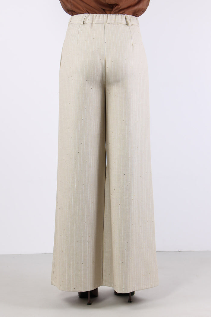 Pantalone Gessato Paillettes Beige-4