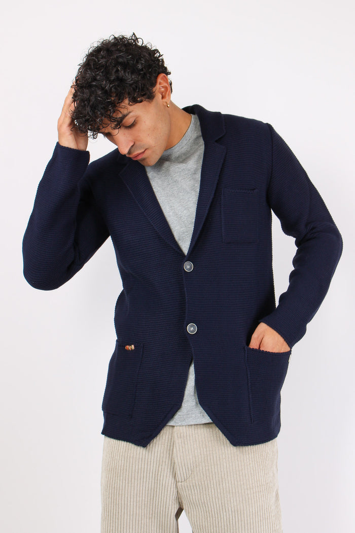 Giacca In Maglia Tasche Blu-4