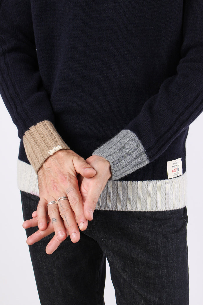 Maglia Girocollo Bordi Colori Blu-7