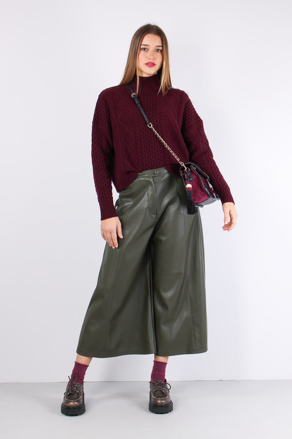 Maglia Collo Alto Treccia Vino