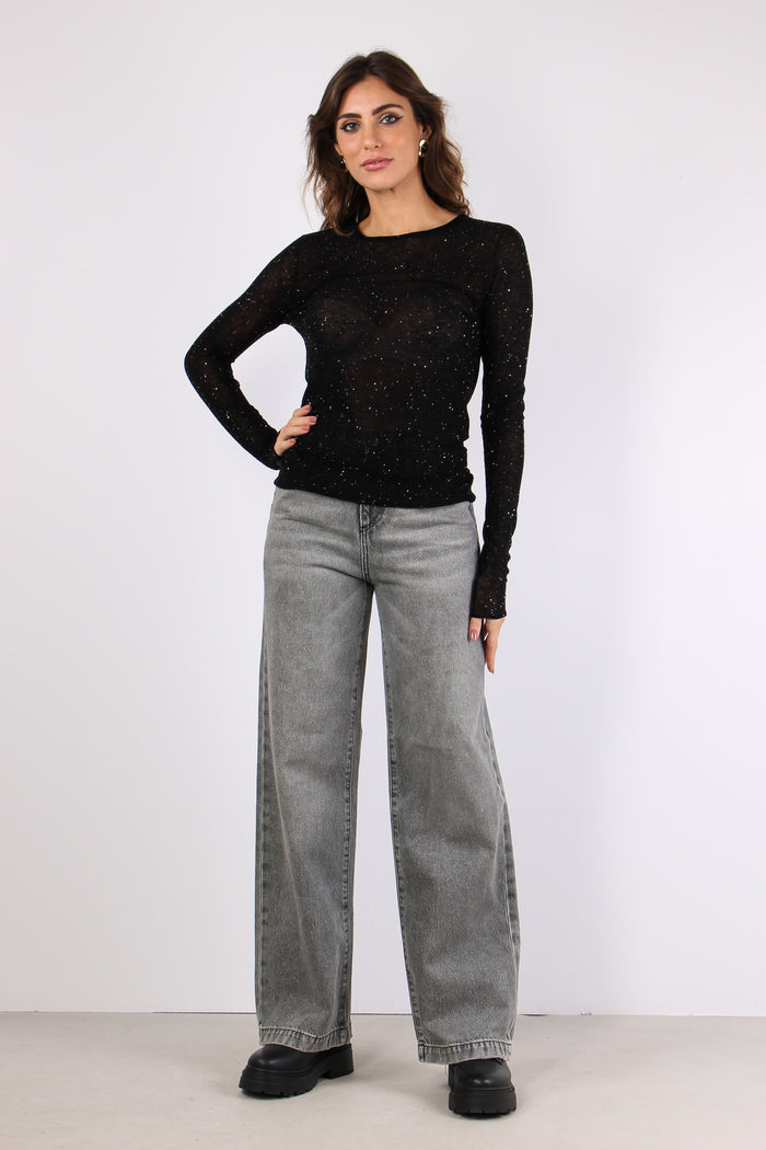 Moss Maglia Girocollo Strass Nero Limousine-5