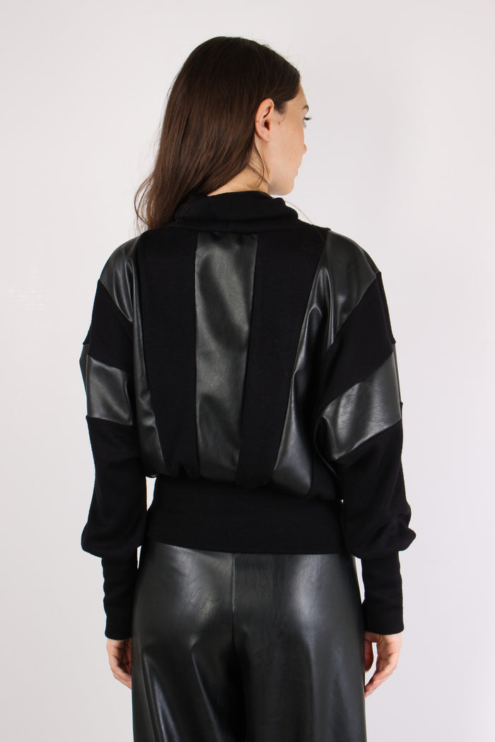 Maglia Inserto Ecopelle Nero-4