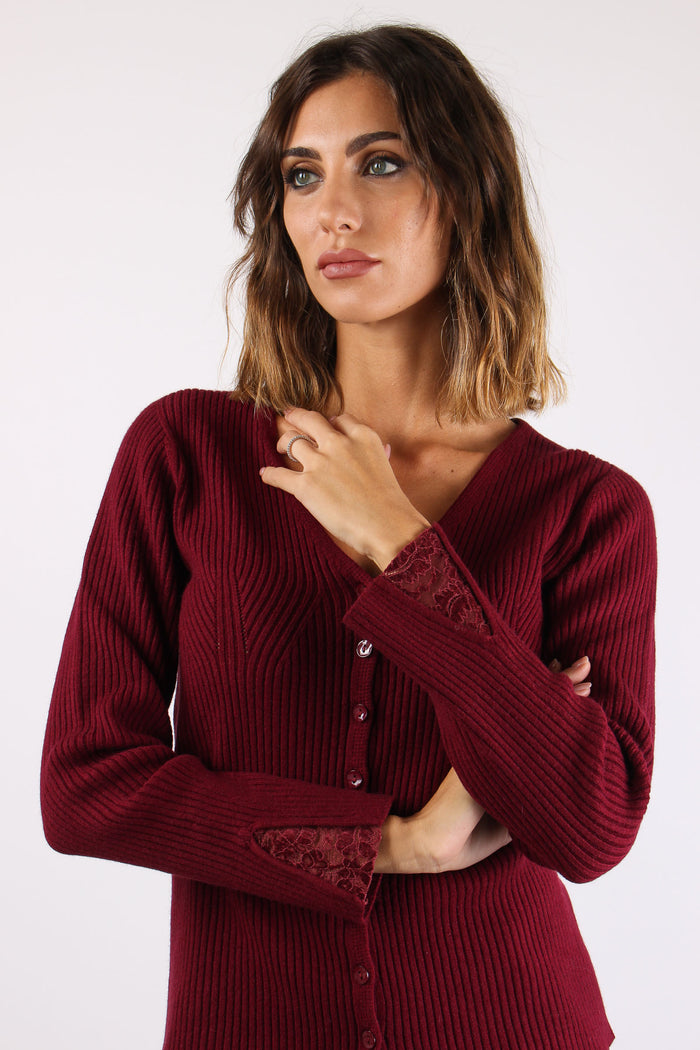 Cardigan Costina Pizzo Manica Bordeaux-3