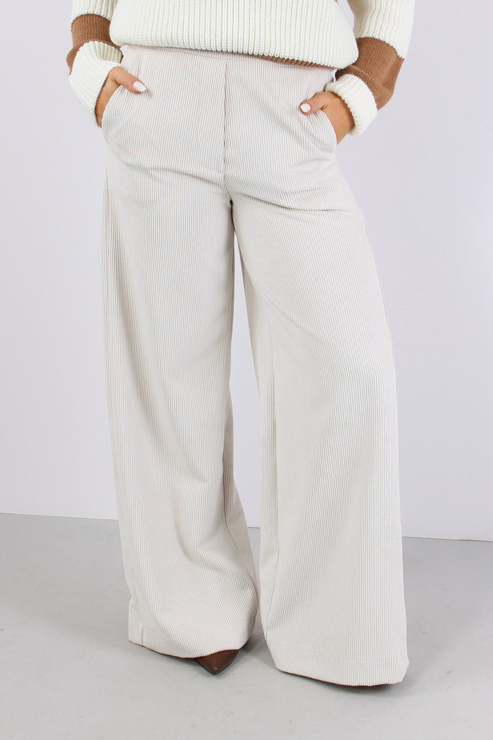 Pantalone Palazzo Largo Vellut Panna-6