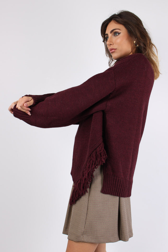 Maglia Girocollo Lato Frange Bordeaux-4