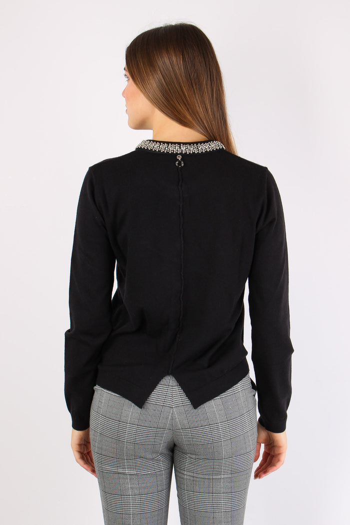 Saria Cardigan Viscosa Applica Black-6