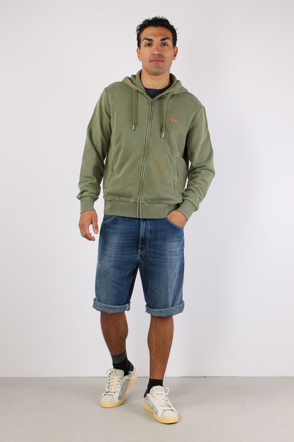 Felpa Zip Cappuccio Lavata Verde