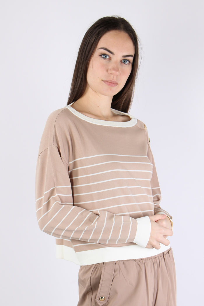 Maglia Riga Scollo Barca Almond/white-5