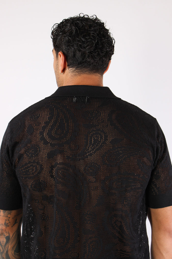 Camicia Manica Corta Lavorata Nero-6