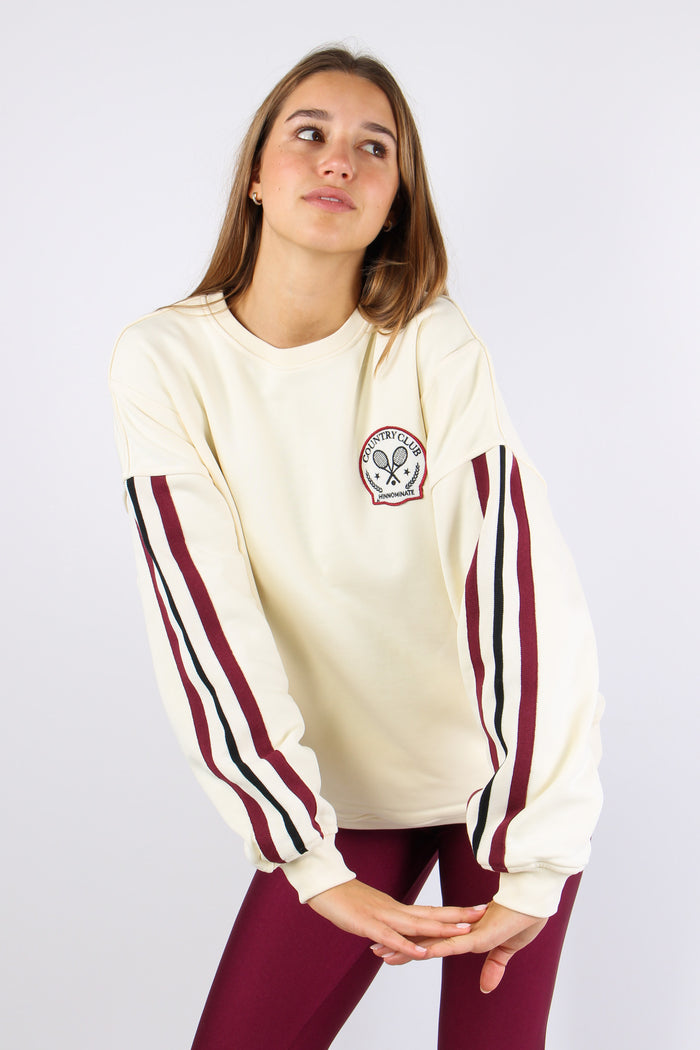 Felpa Regular Logo Tennis Bianco Burro-3