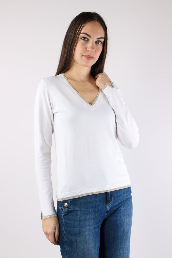 Maglia Scavo V Inserto Lurex Bianco Lana-3