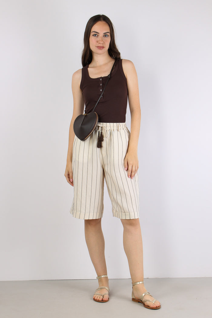 Bermuda Gessato Coulisse Nappi Panna/moro