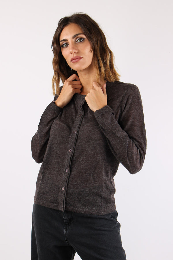 Cardigan In Maglia Bottoni Ebano-2