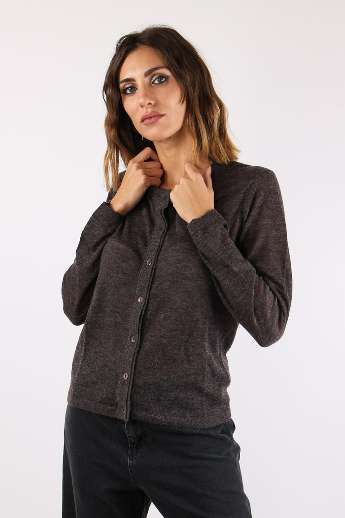 Cardigan In Maglia Bottoni Ebano-2