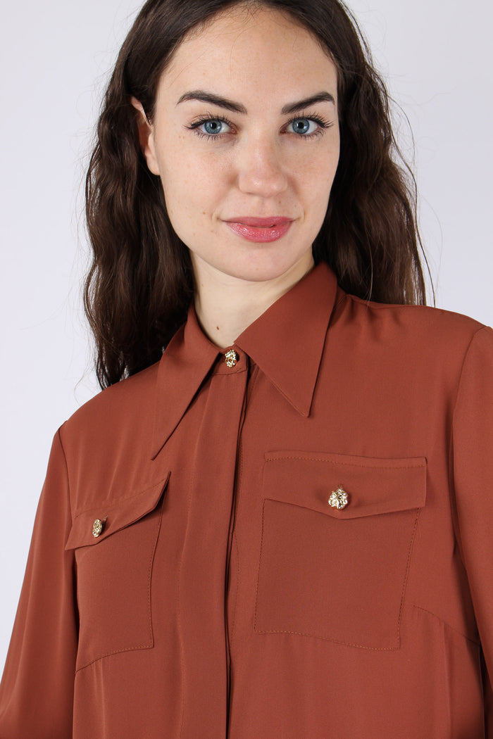 Camicia Tasche Applicate Tabac-8