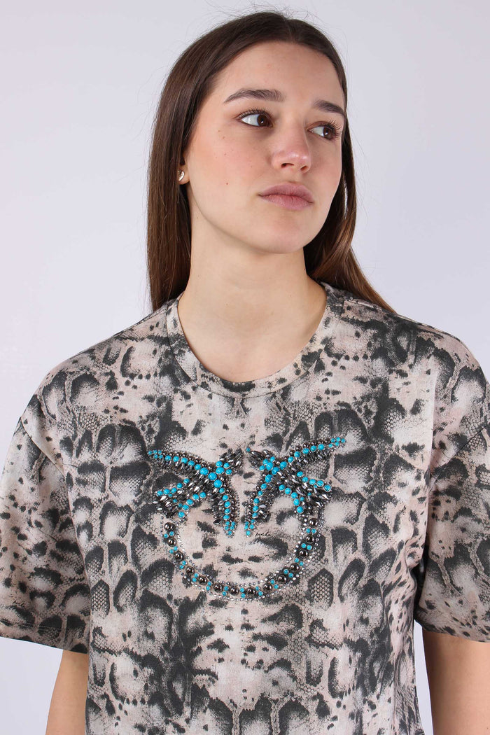 Terni T-shirt Snake Ricamo Beige/nero-4
