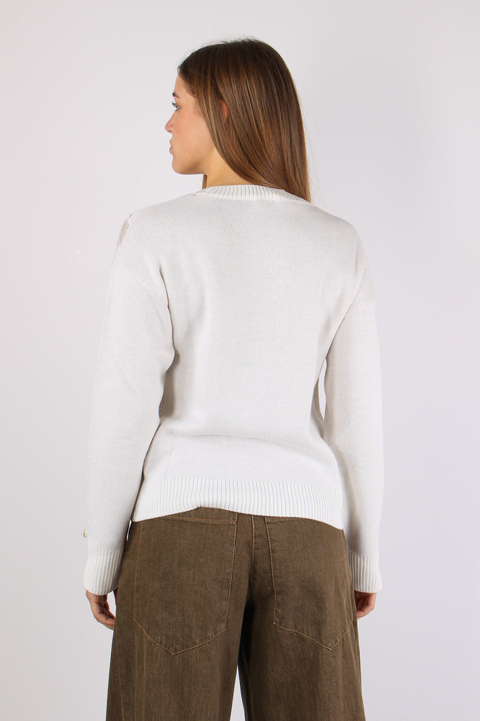 Maglia Inserto Perle Logo Bianco Latte-6