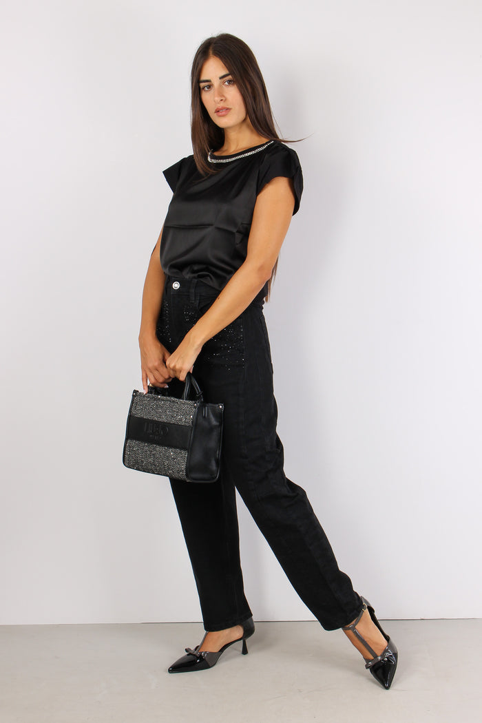 T-shirt Bimateriale Perle Coll Nero-4