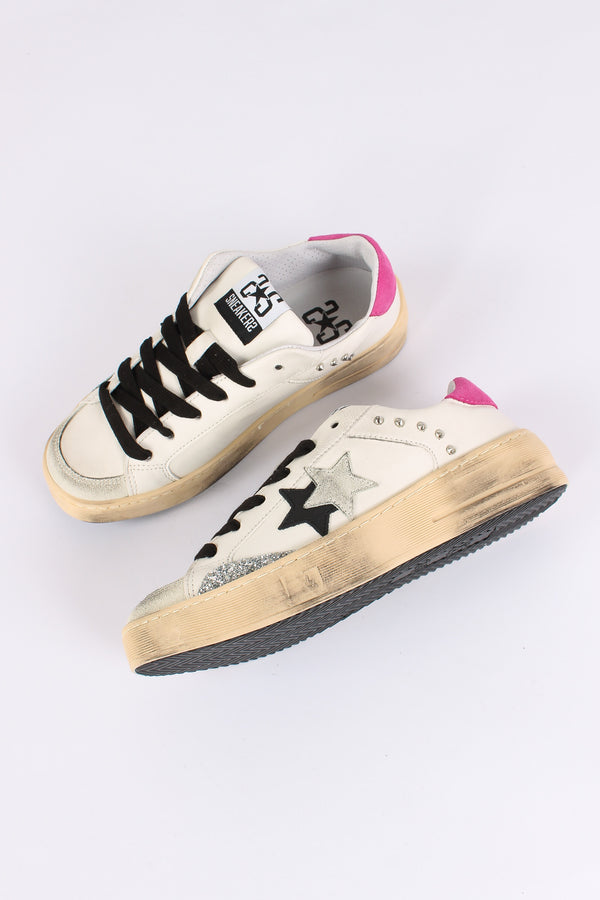 Sneakers Enjoy Star Borchie Bianco/fucsia-2