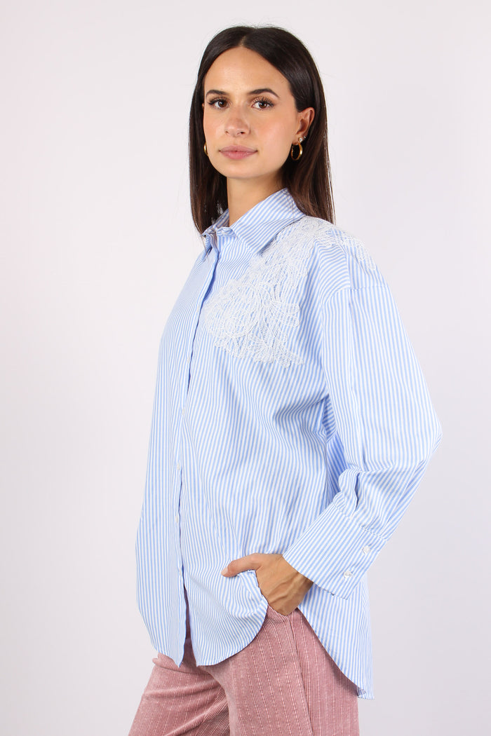 Camicia Riga Inserto Pizzo Bianco/azzurro-6