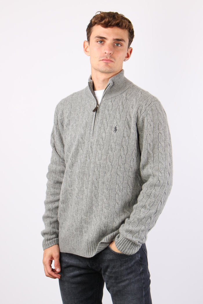 Pullover Mezza Zip Lana Trecce Fawn Grey-5