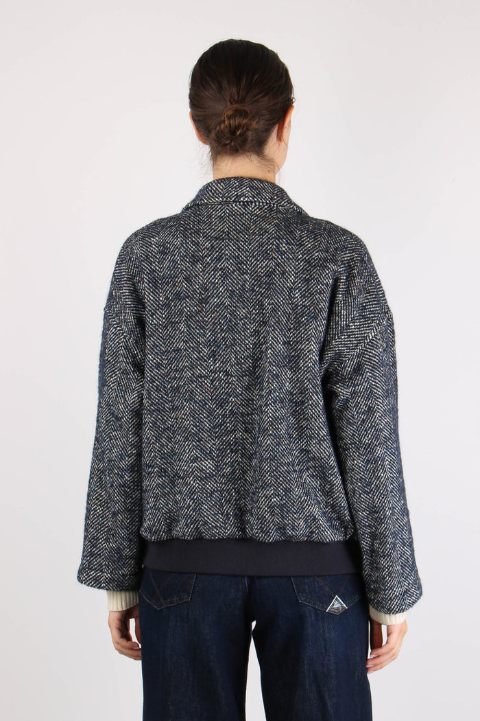 Bomber Peacot Doppio Petto Rescato Blu/panna-5
