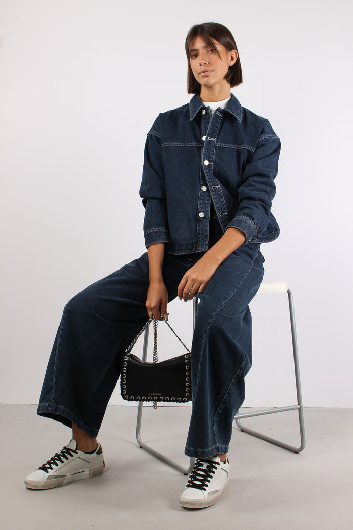 Camicia Cropped Denim Scuro-3