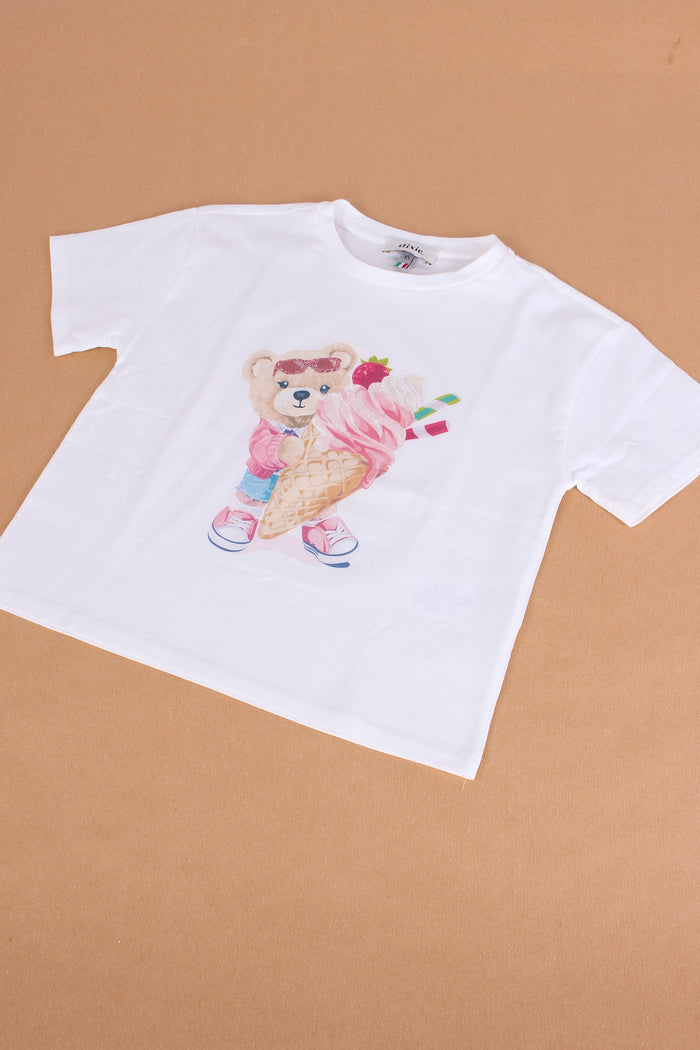 T-shirt Orsetto Strass Off White-4