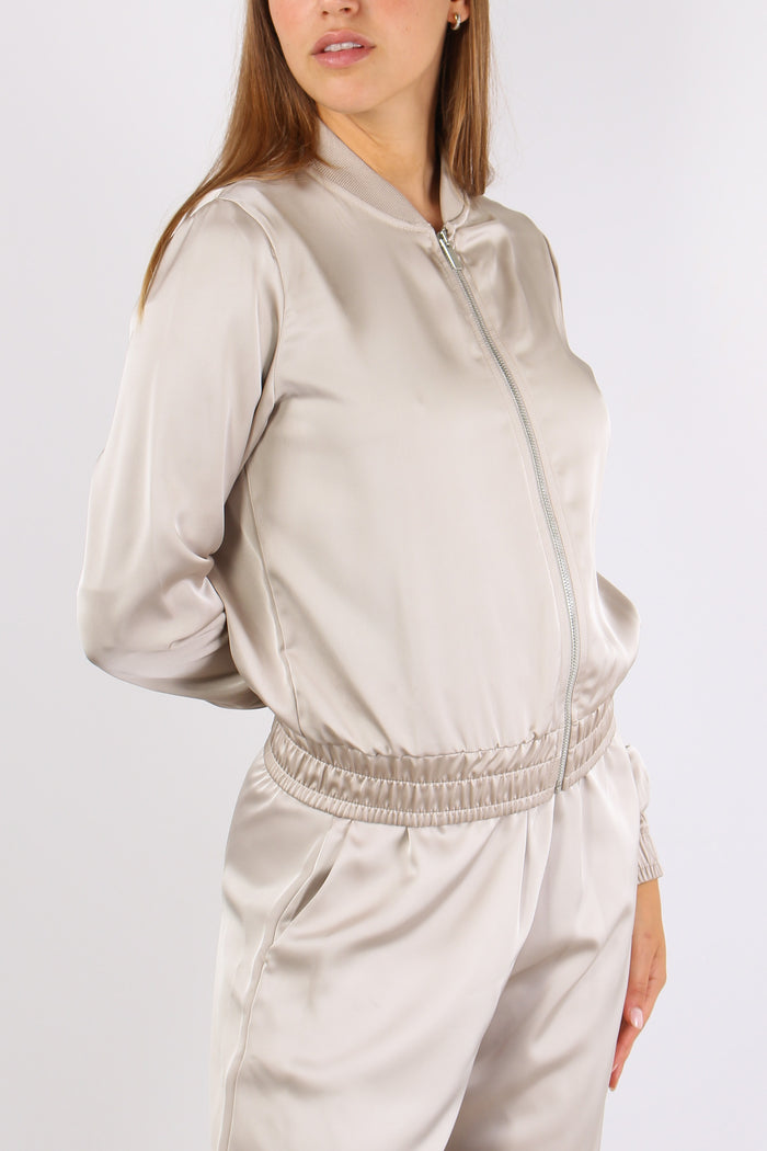 Felpa Zip Effetto Raso Burro-6