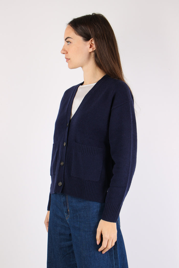 Cardigan Tasche Applicate Hunter Navy-7
