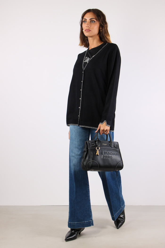 Cardigan Lungo Viscosa Lurex Nero-4