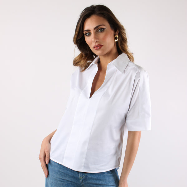 Camicia M/m Effetto Polo Bianco-2