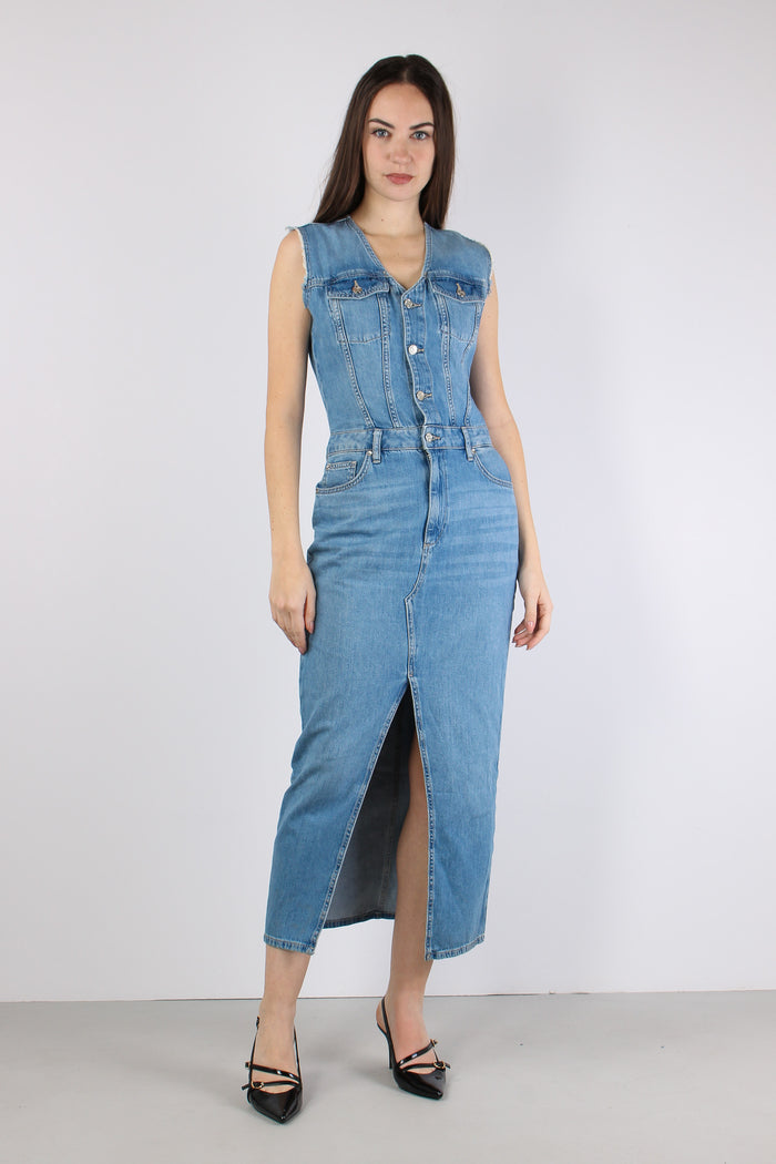Abito Jeans Smanicato Spacco Denim Medio-4