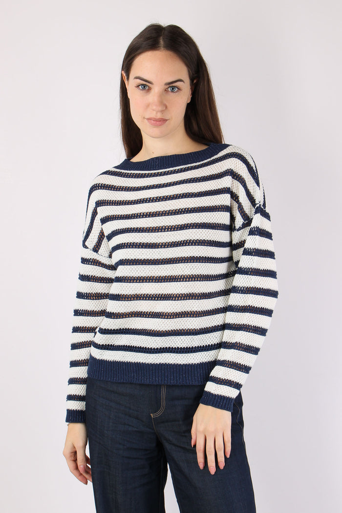 Maglia Traforata Riga Bianco/blu-2