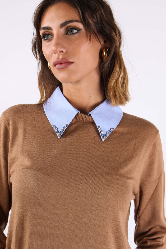 Maglia Colletto Strass Cocoa/pop Dusk-7