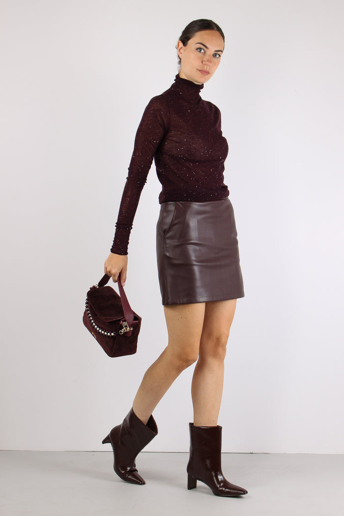 Minigonna Ecopelle Bordeaux-3